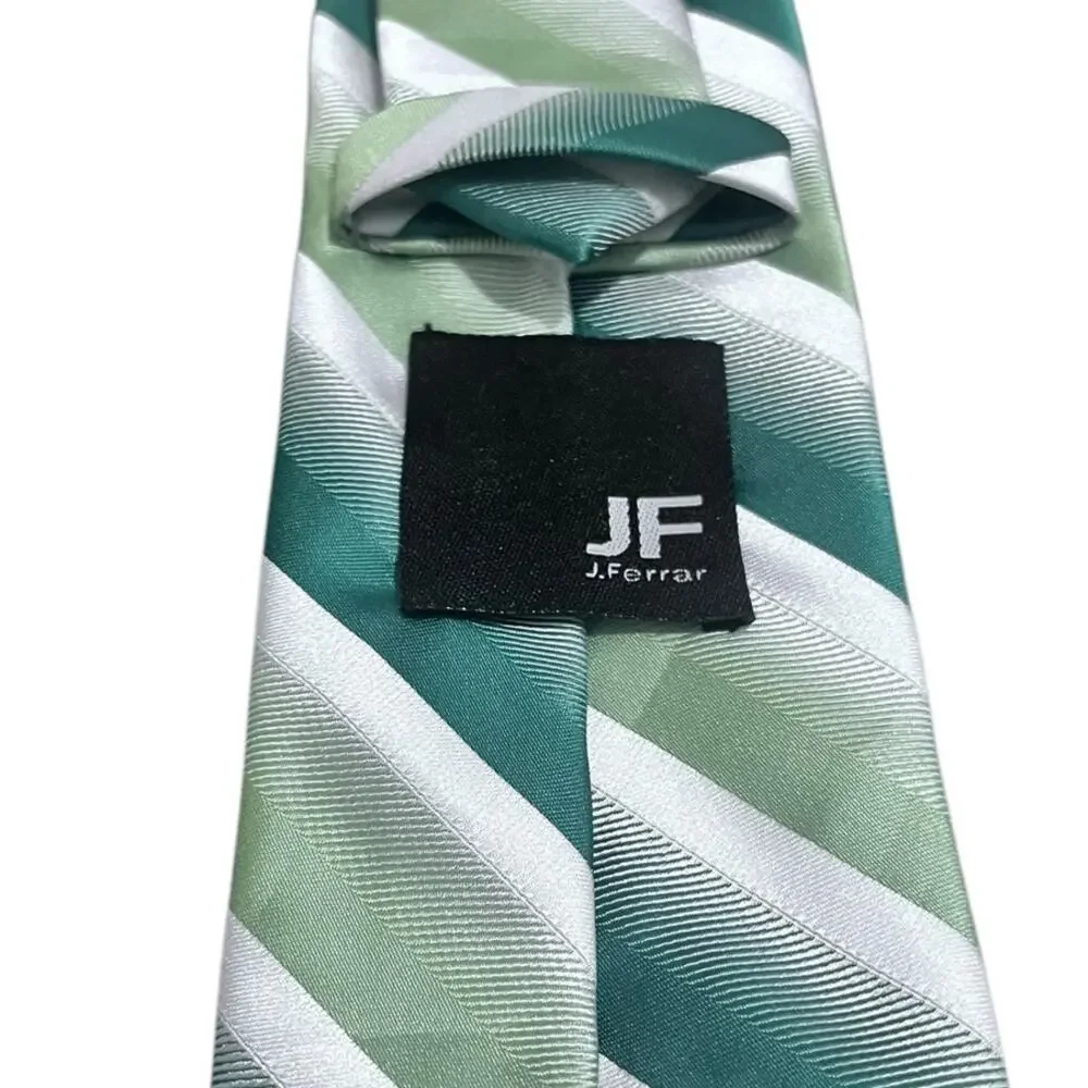 J.Ferrar Men's Green and white stripe Tie
